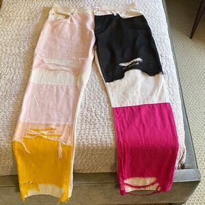 Helmut Lang Mens Patchwork Jeans - Pink, Black, Yellow, Ivory